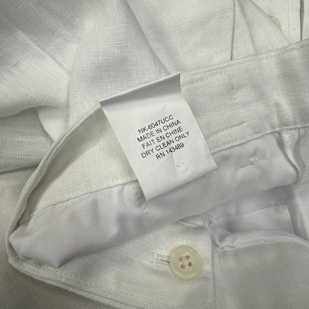 Collars & Co Mens Size 30x30 Linen Trousers White Side Adjuster Pleated Cuffed - Picture 7 of 10